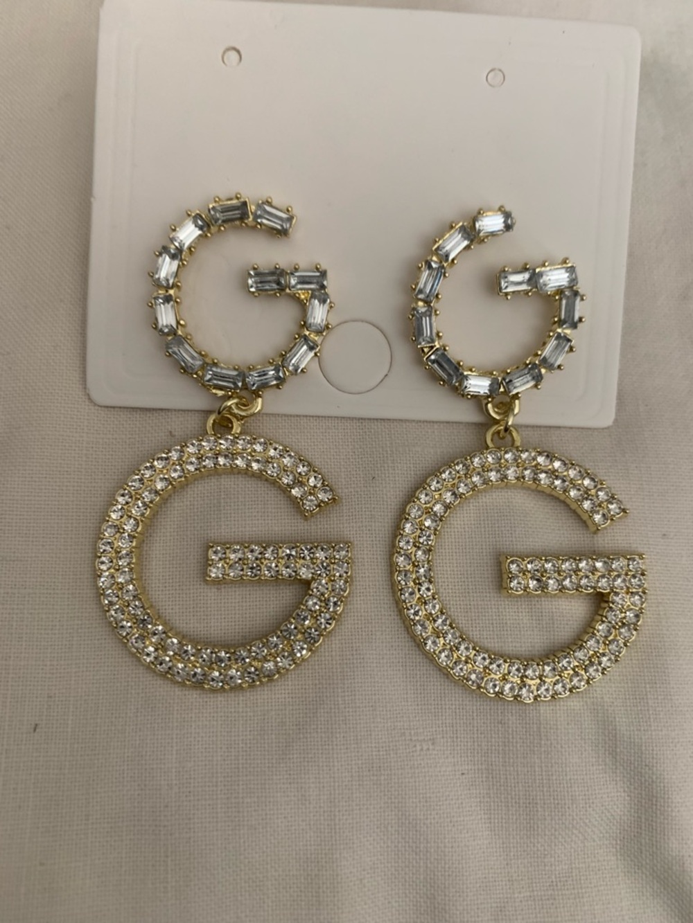 Gold and Clear Crystal Double 'G' Drop Earrings
